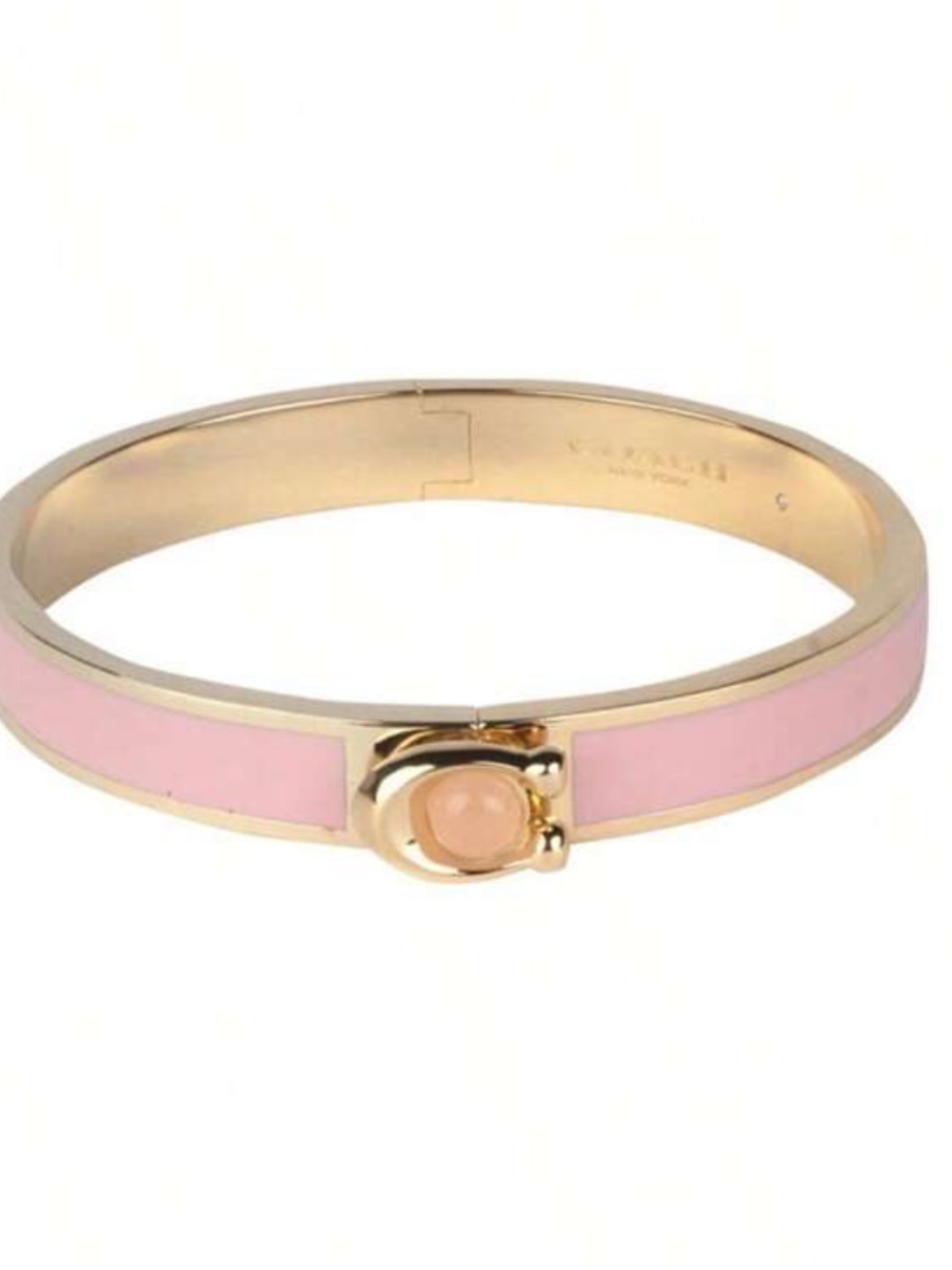 LIKE NEW COACH Tabby Pink & Gold Enamel Hinged Bangle